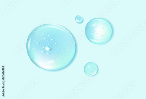 Realistic cosmetic blue serum drops Gel textured liquid serum drops or collagen skin care
