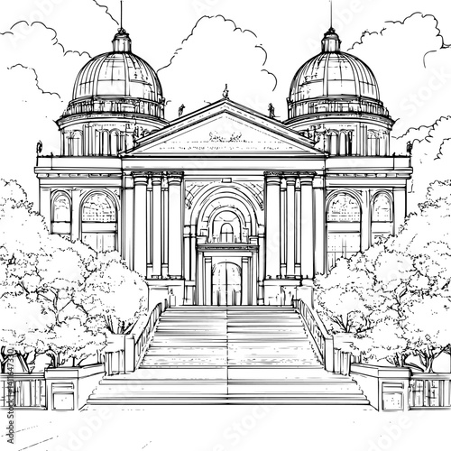 Contemporary style Museum coloring book design, Contemporary style Museum vector illustration