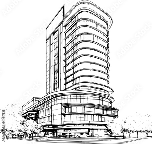 Contemporary style Office building coloring book design, Contemporary style Office building vector illustration