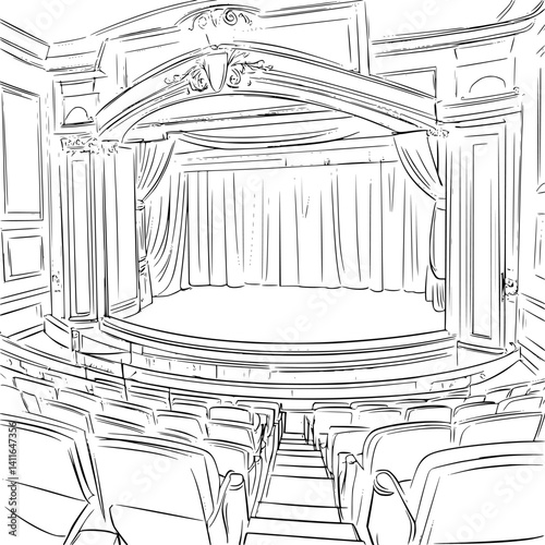 Contemporary style Theater coloring book design, Contemporary style Theater vector illustration