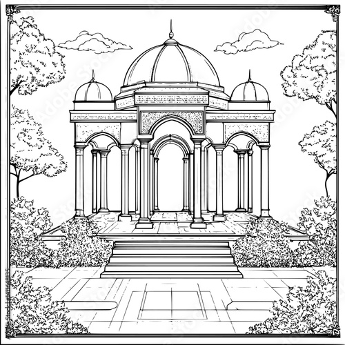 Mediterranean style Pavilion coloring book design, Mediterranean style Pavilion vector illustration