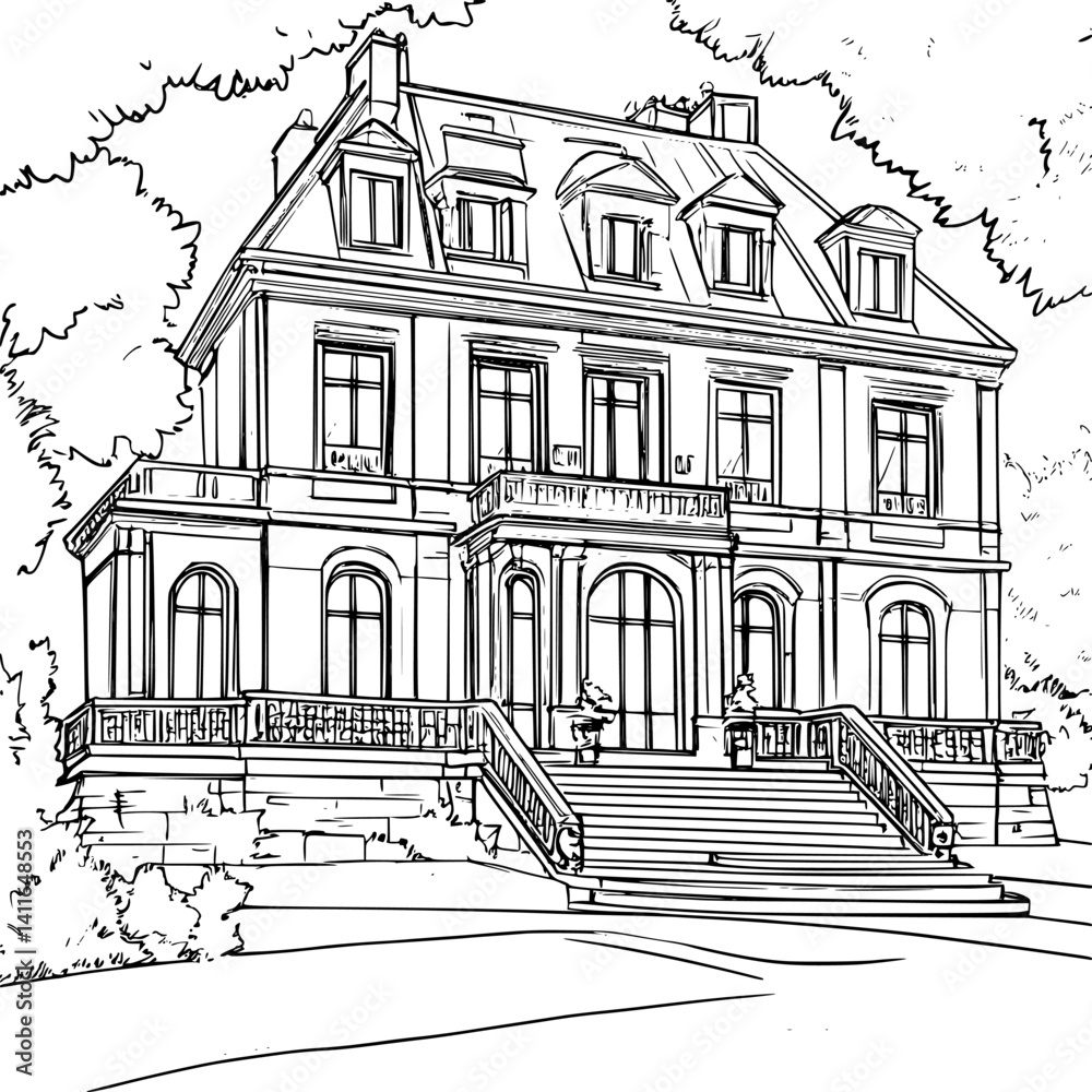 Fototapeta premium Modern style Embassy coloring book design, Modern style Embassy vector illustration