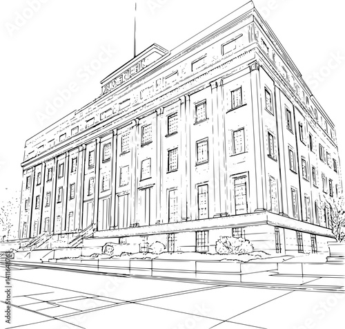 Modern style Government building coloring book design, Modern style Government building vector illustration