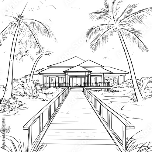 Modern style Resort coloring book design, Modern style Resort vector illustration