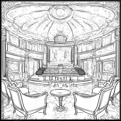 Victorian style Cinema coloring book design, Victorian style Cinema vector illustration