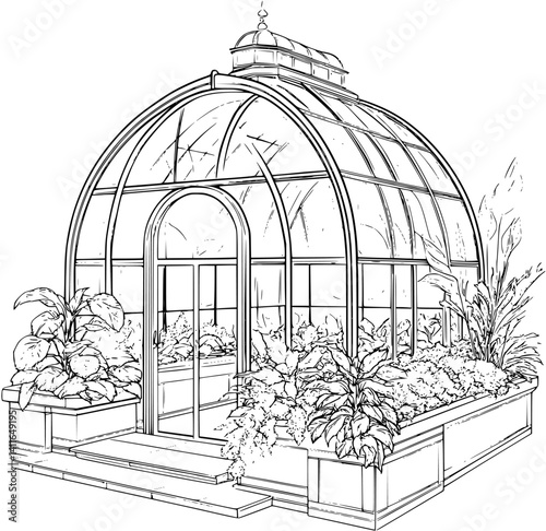 Victorian style Greenhouse coloring book design, Victorian style Greenhouse vector illustration