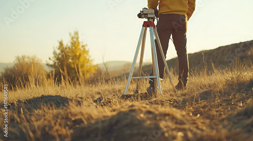 Surveyor measuring land for a construction project. Featuring surveying and land measurement