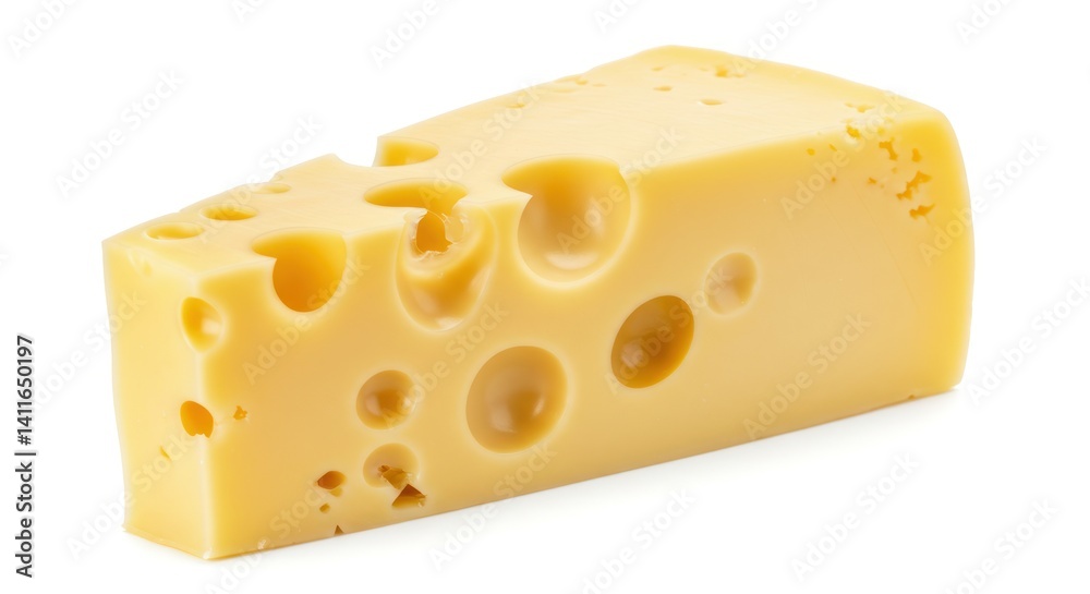 Wedge of yellow cheese with holes on a white background. Wedge of yellow cheese with holes on a white background.
