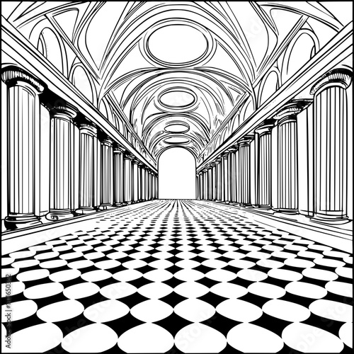 Contemporary style Museum coloring book design, Contemporary style Museum illustration art