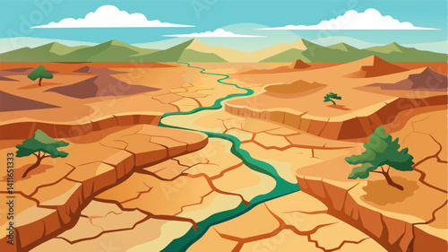 The aerial view also shows vast expanses of cracked mud where rivers and streams have long since dried up adding to the plight of farmers who rely on these water sources for their. Vector illustration