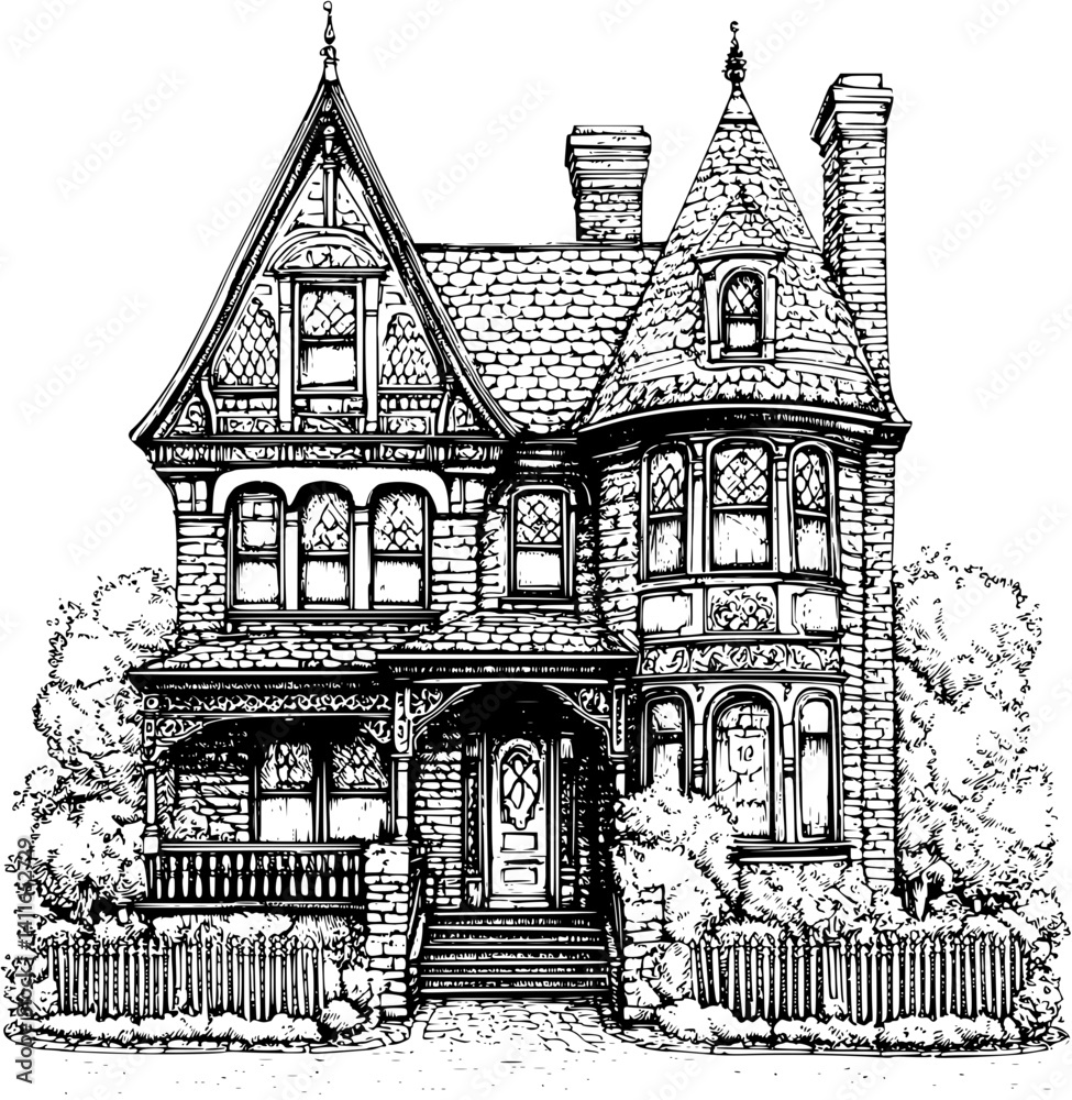 Obraz premium Victorian style Post office coloring book design, Victorian style Post office illustration art