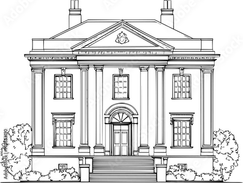 Auction house blueprint line art, Auction house vector graphic