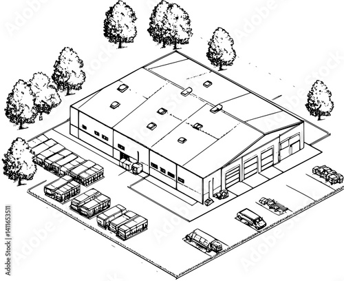Distribution center blueprint line art, Distribution center vector graphic