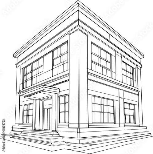 Police station blueprint line art, Police station vector graphic