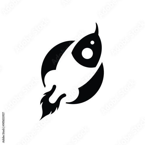 Simple black rocket silhouette launching, perfect for tech or space themes.