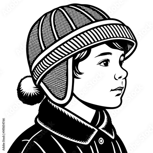 Classic Vintage Boy Wearing Cozy Hat Vector Illustration for Children's Designs