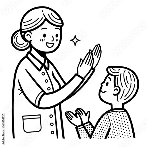 Illustration of Teacher and Student Engaging in Positive Reinforcement and Learning Interaction