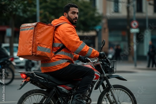 Obraz na płótnie A Delivery biker looking over their shoulder. w salonie