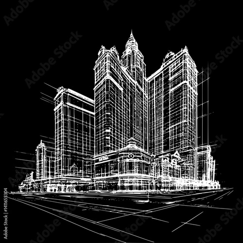 Blueprint design of Casino, Casino line art vector image