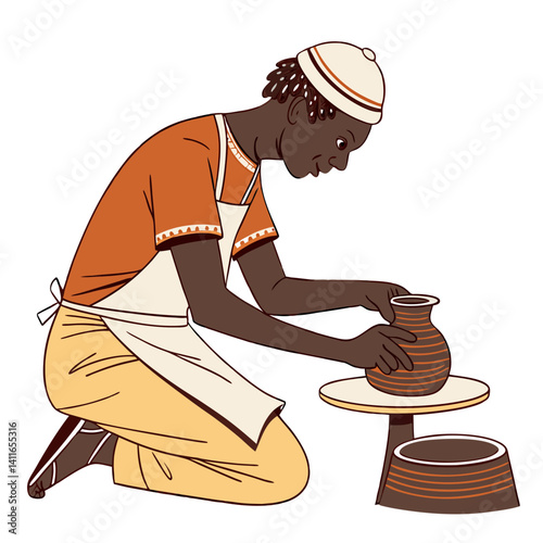 Skilled Potter Crafting Traditional Clay Pottery with Expert Hands and Artistic Focus