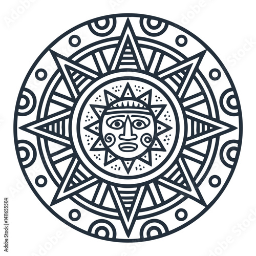 Intricate Tribal Sun Mandala Design for Tattoos Coloring Pages Home Decor