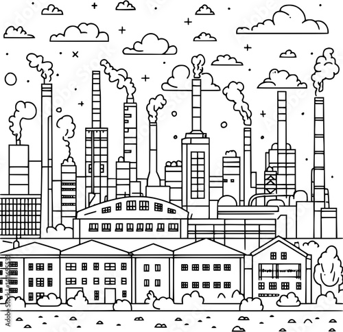 Factory blueprint line art, Factory vector image
