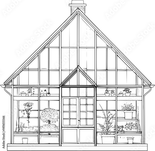 Greenhouse blueprint line art, Greenhouse vector image