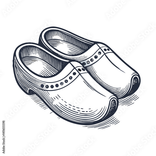 Detailed Vintage Dutch Clogs Vector Illustration for Tattoo Design and Artistic Projects