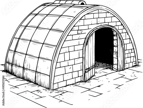 Blueprint design of Root cellar, Root cellar line art vector image