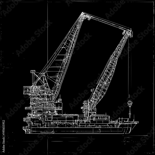 Blueprint design of Shipyard, Shipyard line art vector image