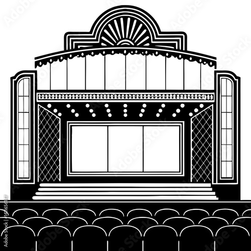 Detailed Vintage Theater Stage with Curtains Spotlight and Seating for Performance Art