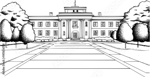 Blueprint design of University, University line art vector image