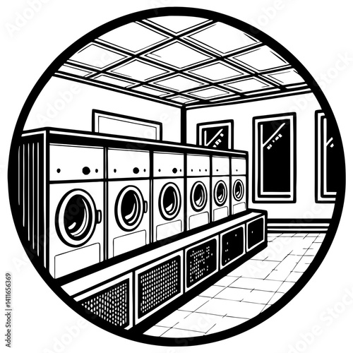 Modern Laundry Room Interior Design with Washing Machines Ideal for Home Decor and Coloring Books