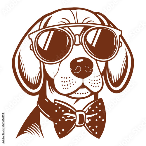 Stylish Dog Wearing Sunglasses and Bow Tie Vector Illustration for Creative Projects
