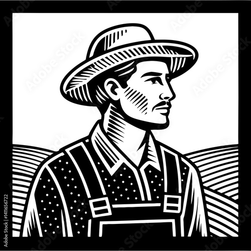 Vintage Farmer Portrait in Hat Representing Agriculture and Rural Life