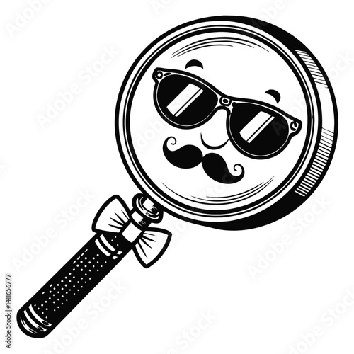 Stylish Magnifying Glass Character with Sunglasses and Mustache Ideal for Fun Illustrations