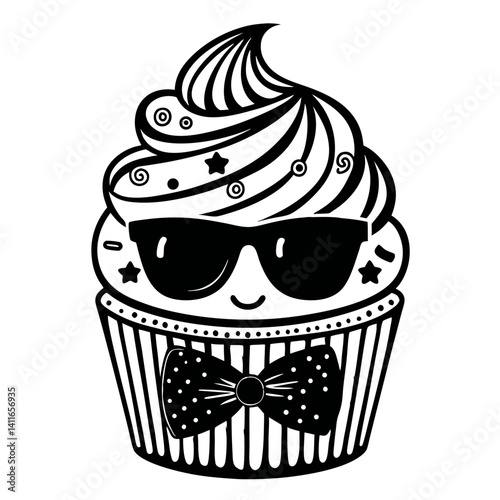 Cool Sunglasses Wearing Cupcake Character Vector Illustration for Fun Designs and Projects