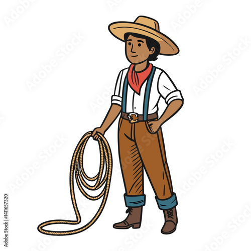 Cowboy Character Holding Lasso in Western 
