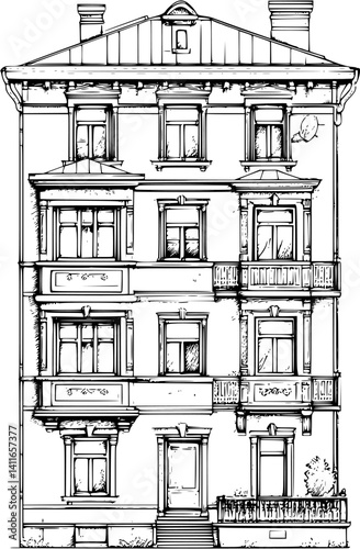 Blueprint design of Boarding house, Boarding house line art vector illustration