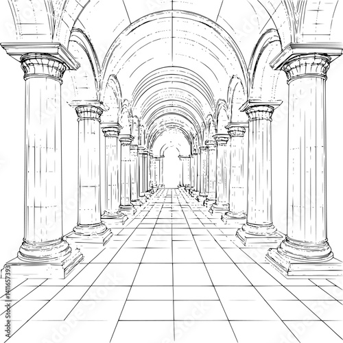 Art gallery blueprint line art, Art gallery vector illustration