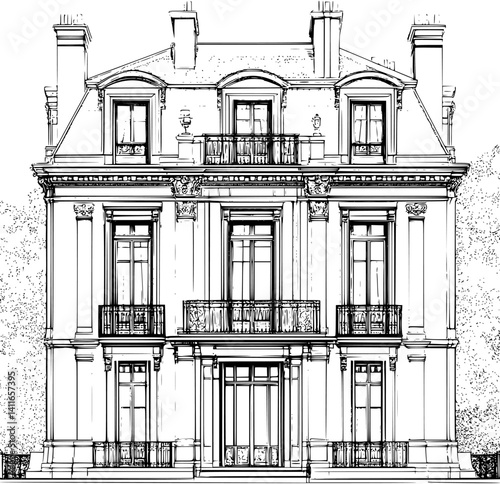 Blueprint design of Chateau, Chateau line art vector illustration