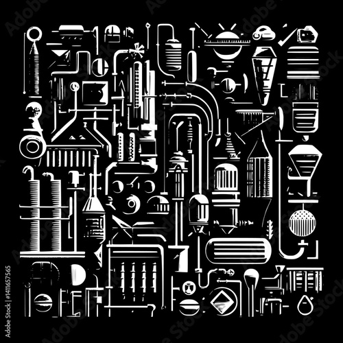 Foundry blueprint line art, Foundry vector illustration