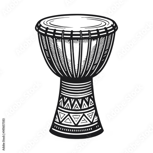 Handcrafted African Drum Illustration Detailed Design for Music and Cultural Projects