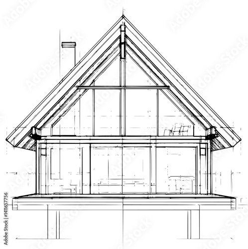 Lodge blueprint line art, Lodge vector illustration