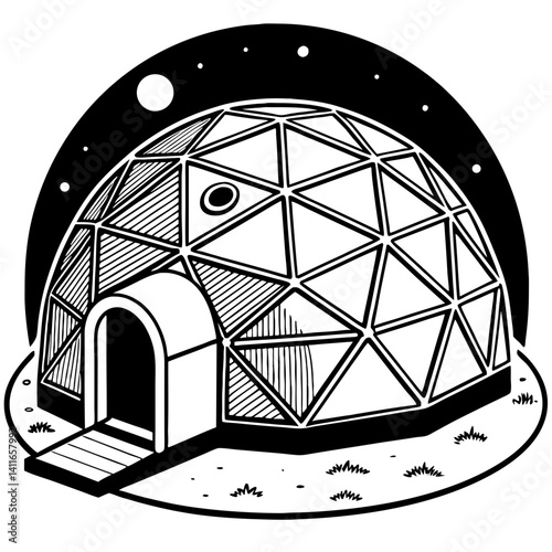 Geodesic Dome Structure with Pathway and Celestial Background for Modern Architecture Design