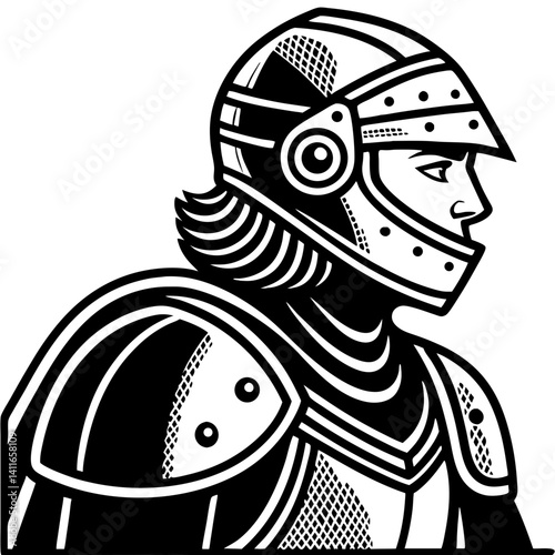 Detailed Black and White Knight Illustration for Tattoo Design and Medieval Themes