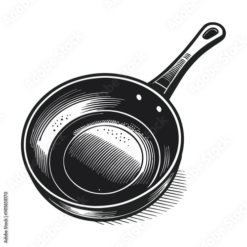Vintage Black and White Frying Pan Illustration for Kitchen Decor and Culinary Designs