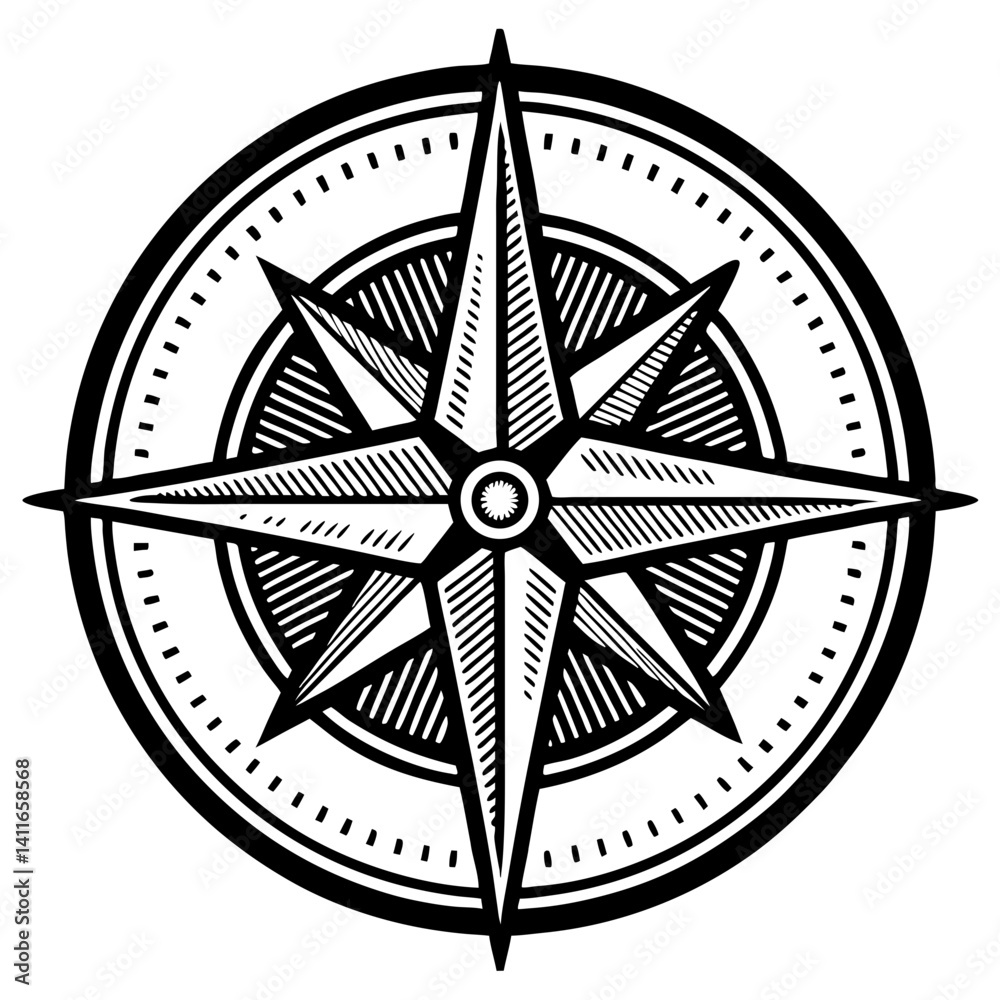 Intricate Compass Rose Design for Navigation Themes and Tattoo Inspiration