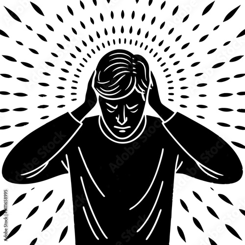 Person Covering Ears with Head Down to Represent Stress Anxiety and Overwhelming Sensory Input