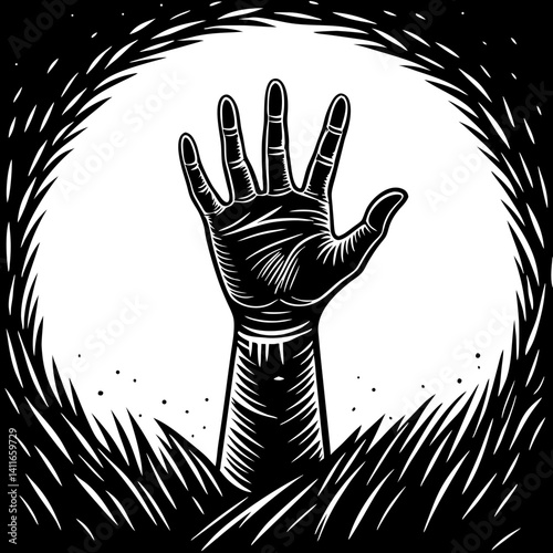 Creepy Hand Emerging from Ground Texture Ideal for Halloween Art and Tattoo Design